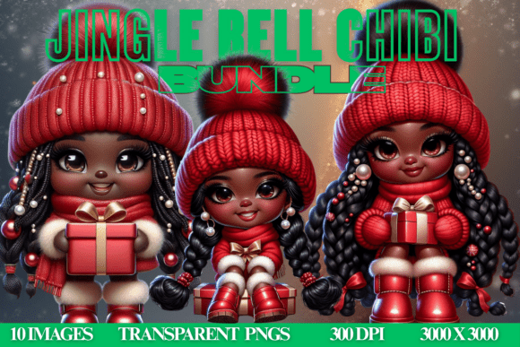 Black Girl Christmas Gift Chibi Bundle Illustrations