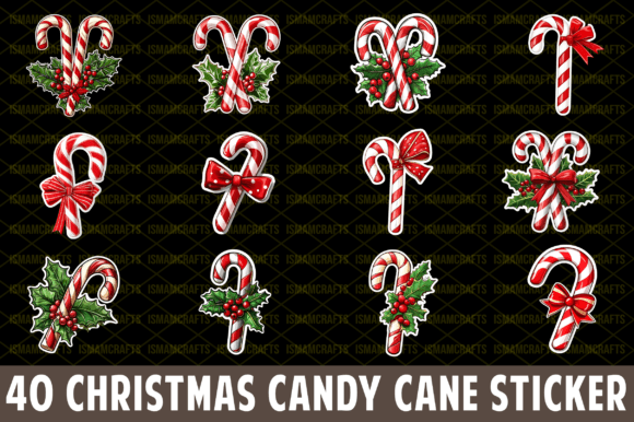 Christmas Candy Cane Sticker Bundle PNG