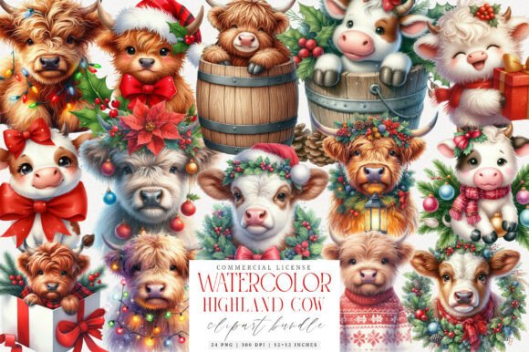 Christmas Cow, Highland Cow New Year PNG