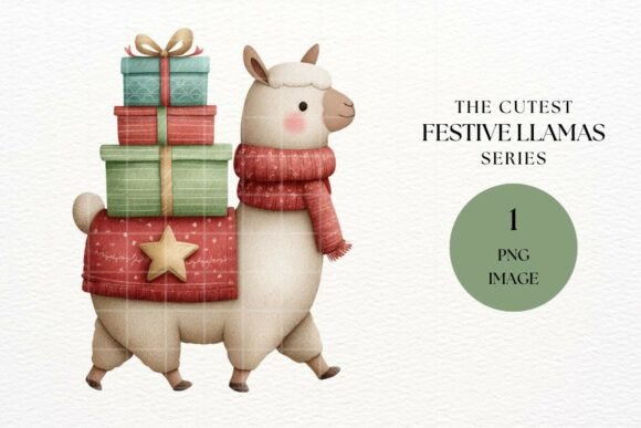 Christmas Llama Gifts Clipart for Illustrations