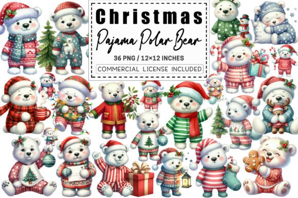 Christmas Pajama Polar Bear Clipart. and Illustrations Review