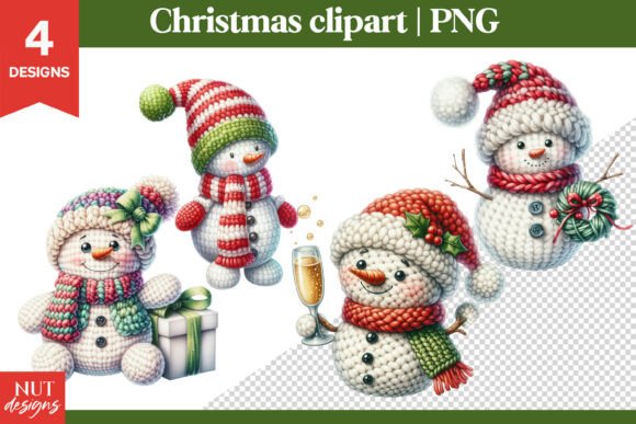 Crochet Christmas Snowman Clipart Set for Illustrations