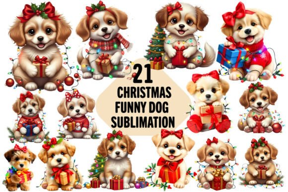 Cute Christmas Dog Clipart Sublimation Illustrations