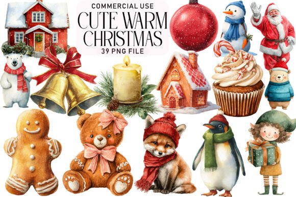 Cute Warm Christmas Clipart for Brand Identity and Illustrations