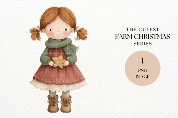 Farmhouse Christmas Girl PNG Clipart for Illustrations and Blog Graphics