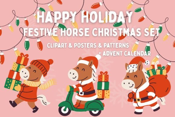 Festive Horse Christmas Set Review: Premium Illustrations for Holiday Branding