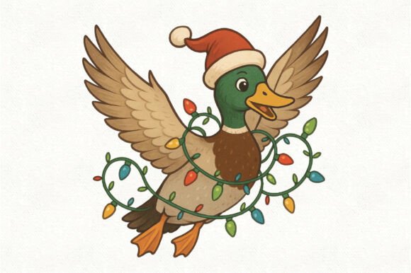 Flying Christmas Duck Design PNG