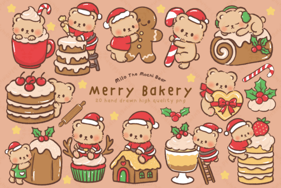 Kawaii Bear Christmas Bakery Illustrations for Blog Graphics