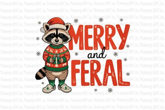 Merry and Feral Christmas Raccoon PNG for Illustrations
