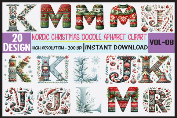 Nordic Christmas Doodle Alphabet Clipart Review