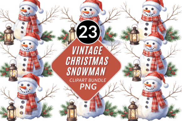 Vintage Christmas Snowman Clipart Png for Illustrations