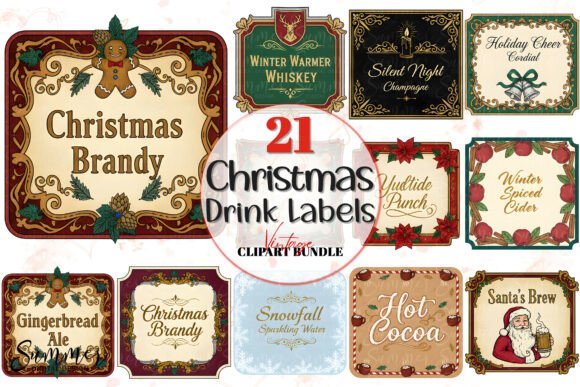 Vintage Christmas Square Drink Label PNG in Illustrations