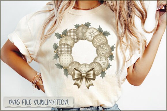 Vintage Retro Patchwork Christmas Wreath for Illustrations