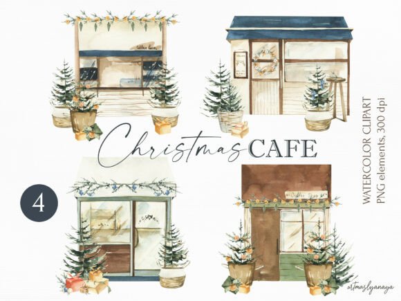 Watercolor Christmas Cafe Clipart Part2 Review