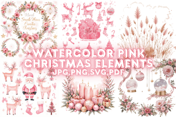 Watercolor Pink Christmas Elements Review