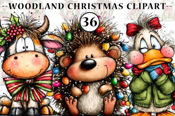Watercolour Woodland Christmas Clip-art for Illustrations