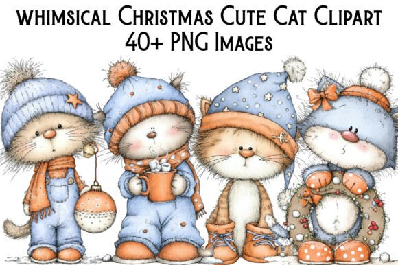 Whimsical Christmas Cute Cat Sublimation for Illustrations